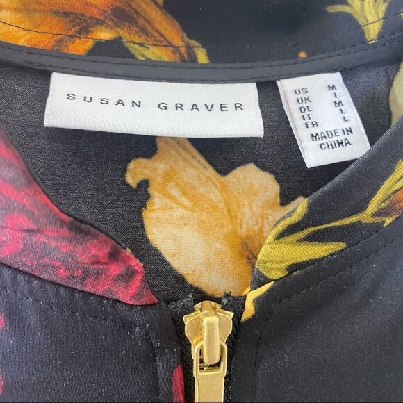 Susan Graver Floral Bomber Jacket Sz M - Picture 6 of 7